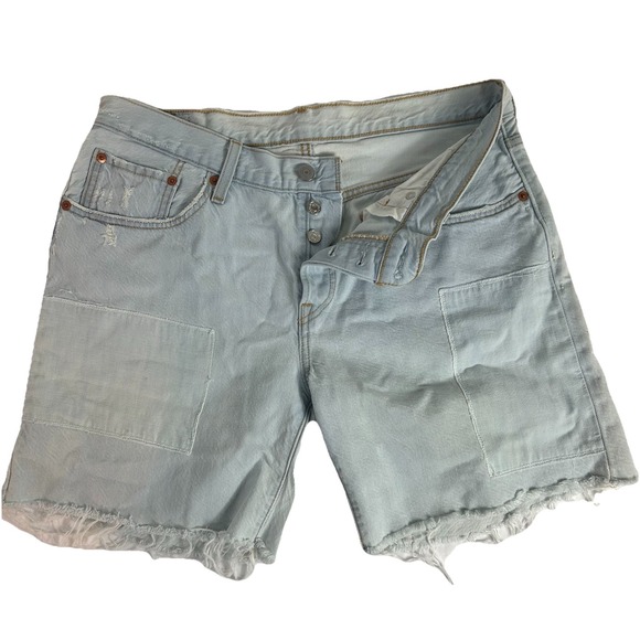 Levi's 501 CT Denim Shorts Cut Off Light Wash Button Fly 6" Inseam Patchwork‎ 30 - Picture 2 of 11